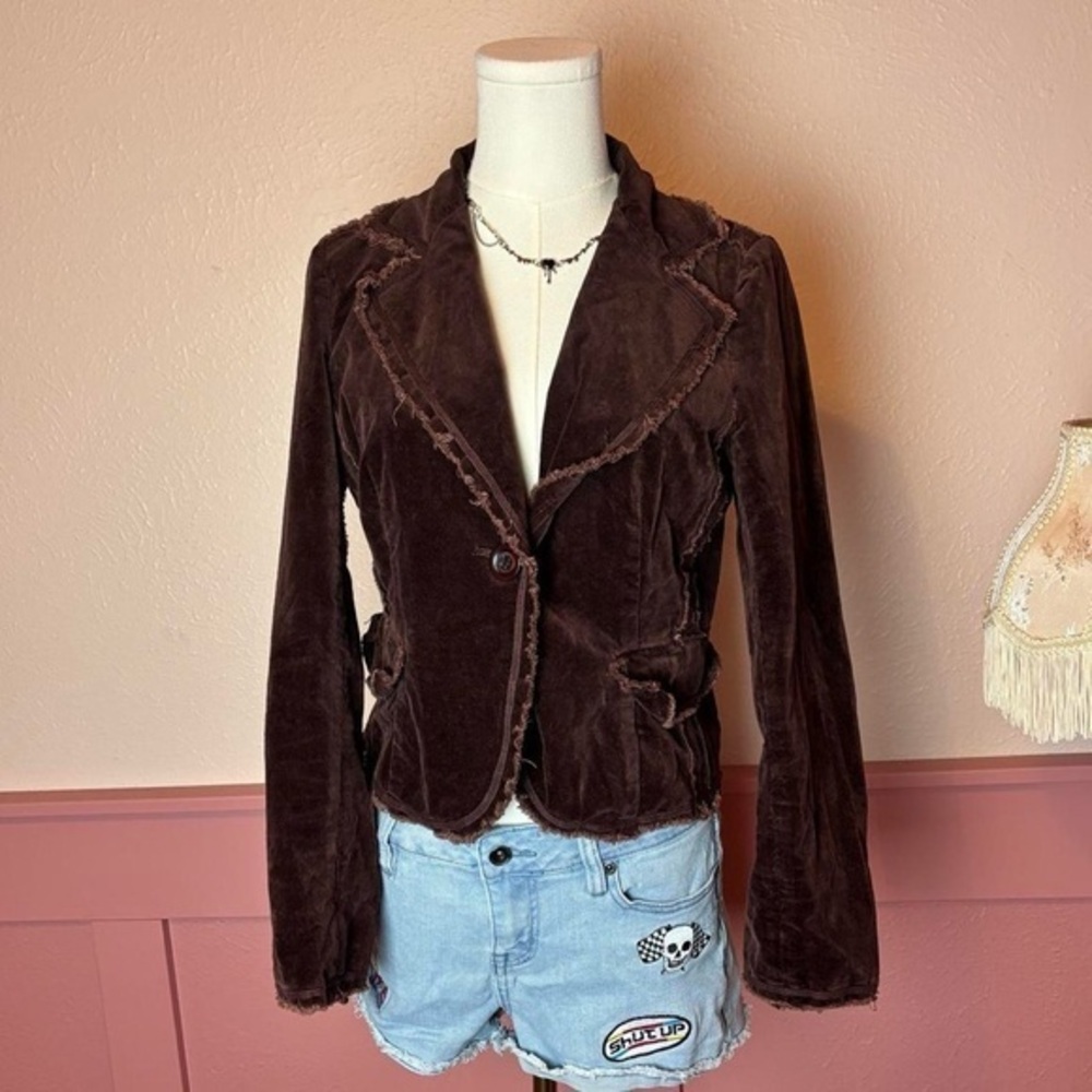 Marineblu Vintage Y2K Velvet Bomber Jacket Chocolate Brown 90s Streetwear Medium